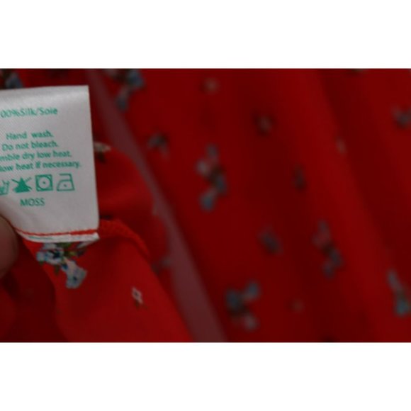 Rixo London Blouse Womens Small Silk Moss Red Floral Print Tie V Neck Top - Picture 7 of 13